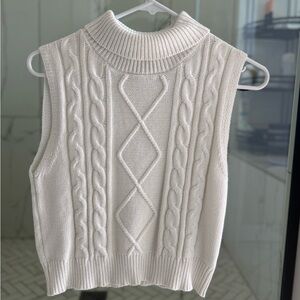 Pink Lily Cable Knit Sleeveless Sweater - Cream